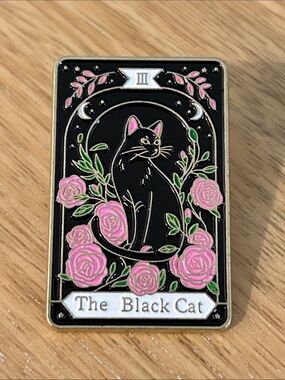 The Black Cat Enamel Pin – Pink & Black on a goldtone pinback NEW tarot card